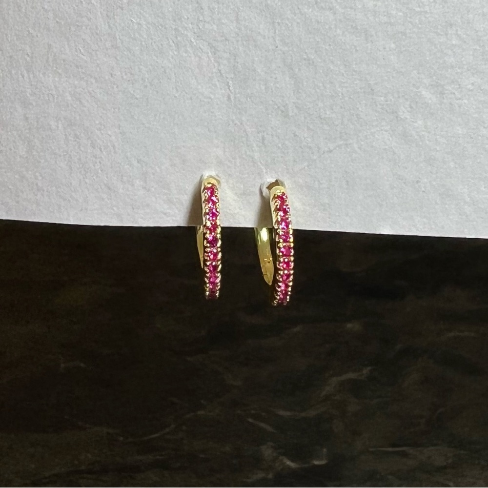Huggie Earrings Adina Eden Jewels Pavé Colored Ruby Red NWT PINK